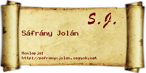 Sáfrány Jolán névjegykártya